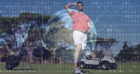 Golfer Analyzing Fairway with Technology and Innovation
