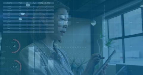 Businesswoman Analyzing Financial Data on Tablet in Office Setting - Download Free Stock Images Pikwizard.com