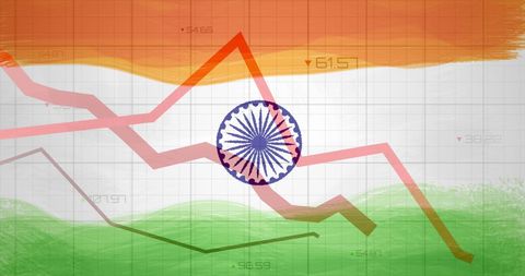 Indian Economic Impact Due Pandemic with Flag and Crisis Chart