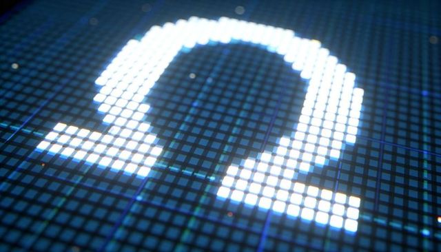 Glowing omega symbol led matrix with futuristic blue neon grid and pixel detail