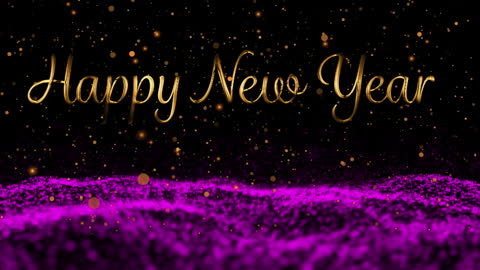 Happy New Year Text with Glittering Purple and Gold