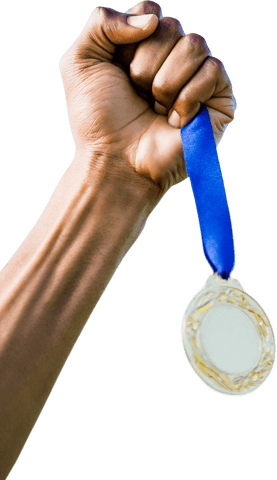 Hand Holding Medal on Clear Background