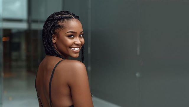 Confident Woman With Braided Hairstyle in Modern Interior