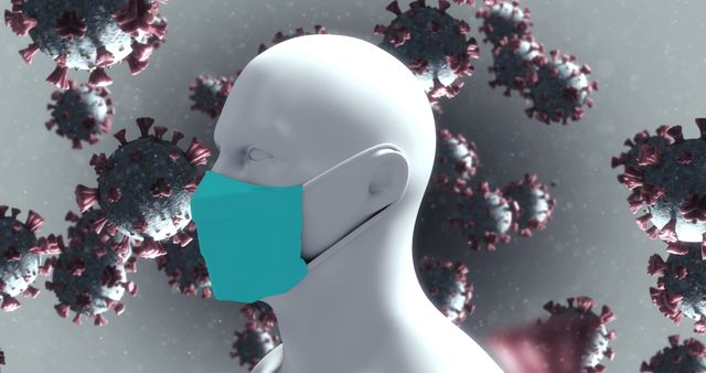 3D Human Model with Face Mask and Coronavirus Cells - Download Free Stock Images Pikwizard.com