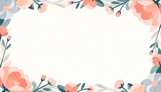 Pastel floral border frame with blank center for invitations, cards, wedding stationery