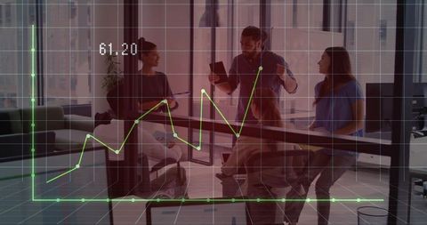 Business Team Analyzing Data with Overlay Chart in Office Meeting