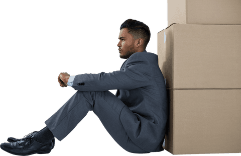 thoughtful man in suit leaning on carton stack transparent - Download Free Stock Videos Pikwizard.com