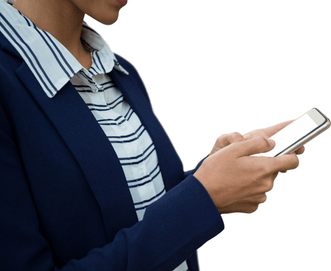 Professional Woman Texting on Smartphone Transparent Background