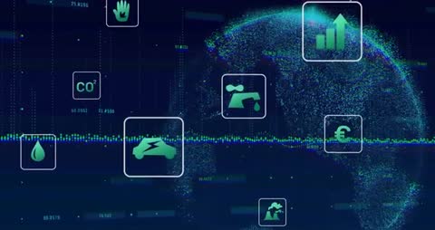 Eco Data Network Icons with Futuristic Global Visualization