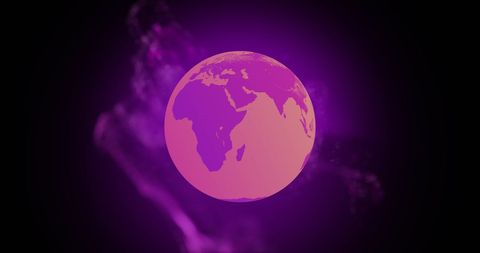 Glowing Purple Globe on Black Background Illustrating Digital World Networks