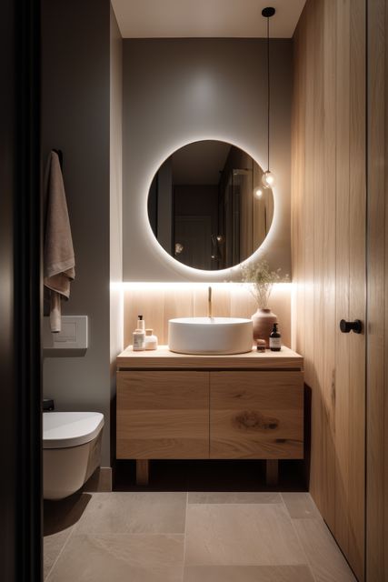 Modern bathroom with mirror and lights, created using generative ai technology - Download Free Stock Photos Pikwizard.com