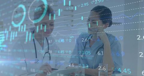 Doctors Analyzing Patient Data with Digital Analytics