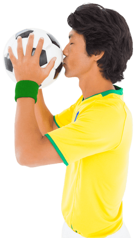 soccer player kissing football, bright yellow jersey, transparent background - Download Free Stock Videos Pikwizard.com