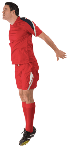 Athlete in Dynamic Red Football Kit Jumping Transparent Background - Download Free Stock Videos Pikwizard.com