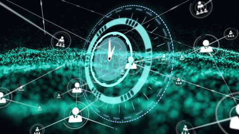 Digital Network Time Concept with Connections and Clock