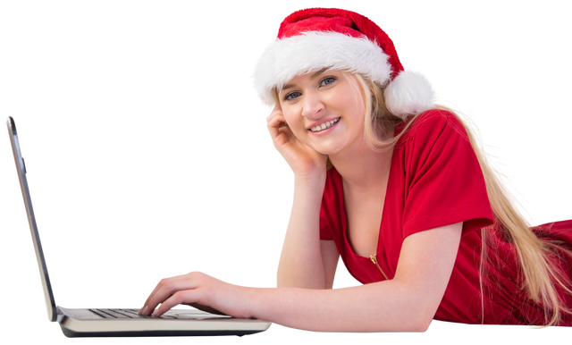 Transparent Festive Woman in Santa Hat Using Laptop, Online Christmas Shopping - Download Free Stock Videos Pikwizard.com