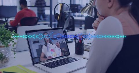 Remote presentation connecting teams during virtual meeting with data visualization