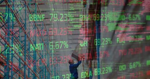 Visualized Financial Market Data Overlaying Warehouse Worker - Download Free Stock Images Pikwizard.com