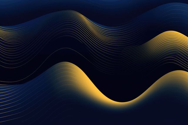 Close up of blue to yellow seamless wave pattern, created using generative ai technology. Pattern, waveflow and colour concept digitally generated image.