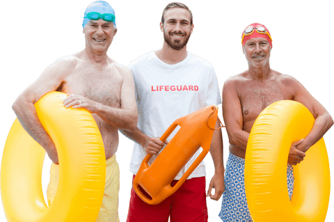 transparent lifeguard with senior swimmers holding floats by pool - Download Free Stock Videos Pikwizard.com