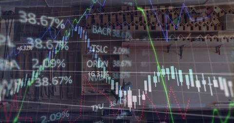 Financial Charts Overlay Industrial Workspace Productivity