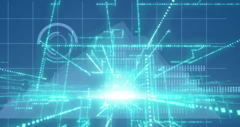 Futuristic Digital Data Streams on Blue Grid Background