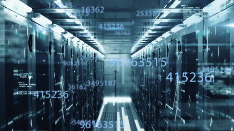 Futuristic Data Streams Flowing Through Server Room