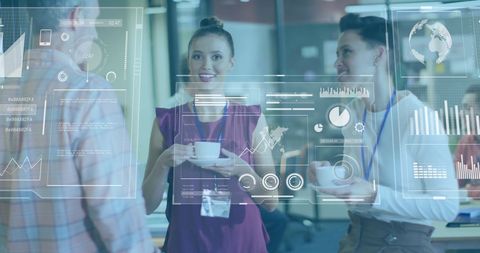 Colleagues Discuss Business Insights Through Digital Interface