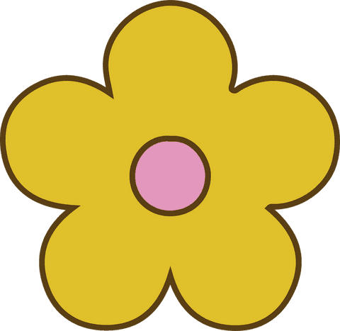 Yellow Cartoon Flower with Pink Center on Transparent Background