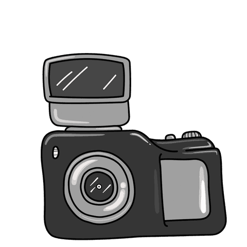 Flat design digital camera with transparent background and popup flash