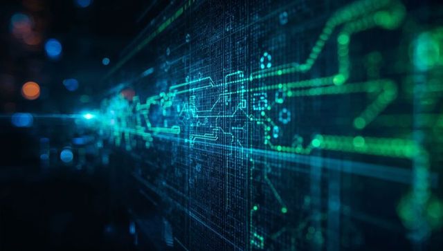 Futuristic Neon Circuit Network Visual Depiction of Advanced Technology