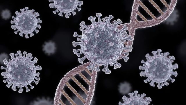 Microscopic Virus Particles Interacting with DNA Helix