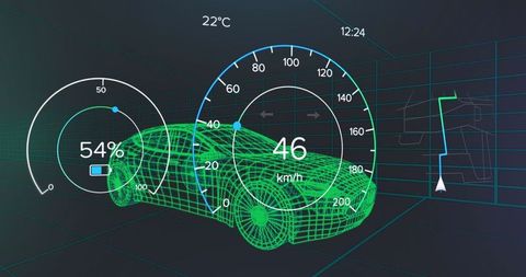 Futuristic Wireframe Car Grid with Digital Dashboard Interface - Download Free Stock Images Pikwizard.com