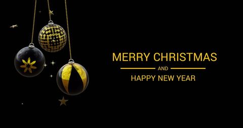 Black and Gold Christmas Greeting with Elegant Baubles
