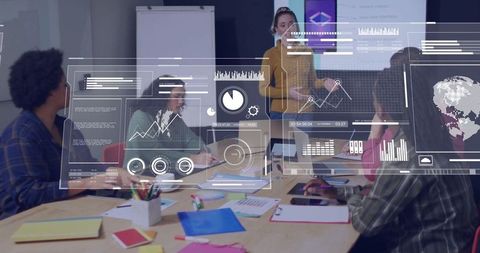 Collaborative Business Presentation With Futuristic Data Overlays