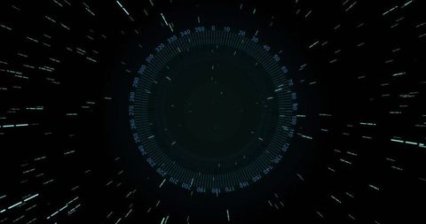 Futuristic hud ring displaying concentric degree ticks with hyperspace motion streaks