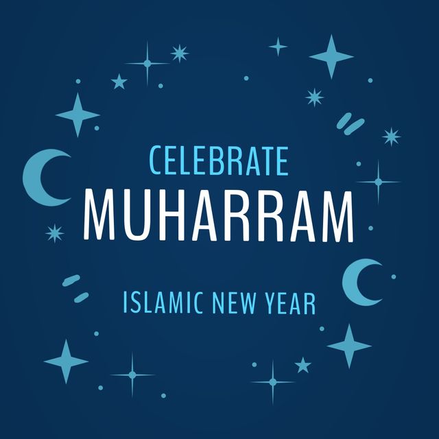 Vector image of celebrate muharram islamic new year text with various patterns on blue background - Download Free Stock Videos Pikwizard.com