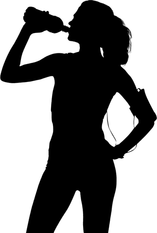 Silhouette of female runner drinking on transparent background