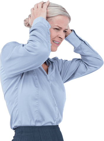 Businesswoman Holding Head in Stress Transparent Background