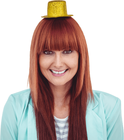 smiling woman in transparent yellow party hat, fun celebration - Download Free Stock Videos Pikwizard.com