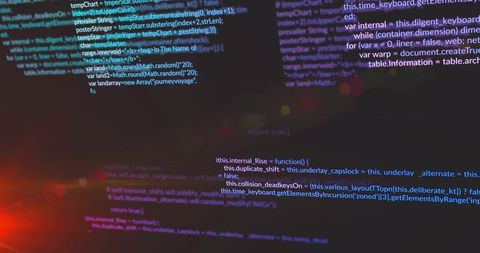 Javascript code scrolling in dark-themed editor with highlighting