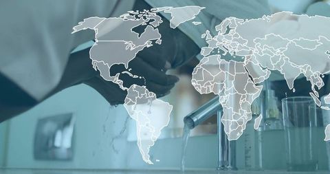 Global Hygiene Concept with Handwashing and World Map Overlay