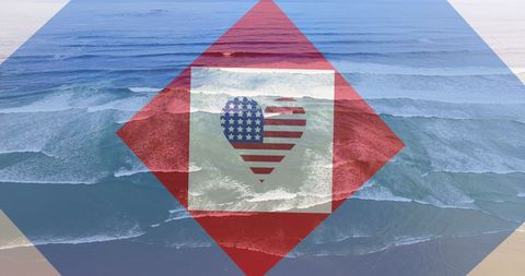 Patriotic American Heart Overlaying Ocean Waves