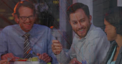 Business Team Having Lunch with Digital Data Overlay Concept