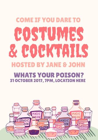 Whimsical Halloween Costumes and Cocktails Invitation - Download Free Stock Templates Pikwizard.com