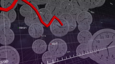 Financial Decline with Clock Overlay and Grid Background