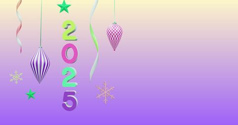 2025 New Year Festive Decorations on Purple Background