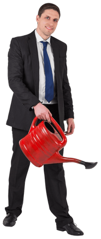 Businessman with Red Watering Can Transparent Background