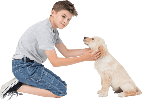 caucasian boy bonding with puppy on transparent background - Download Free Stock Videos Pikwizard.com