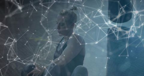 Athlete Resting with Futuristic Digital Overlay Reflecting Fitness and Tech